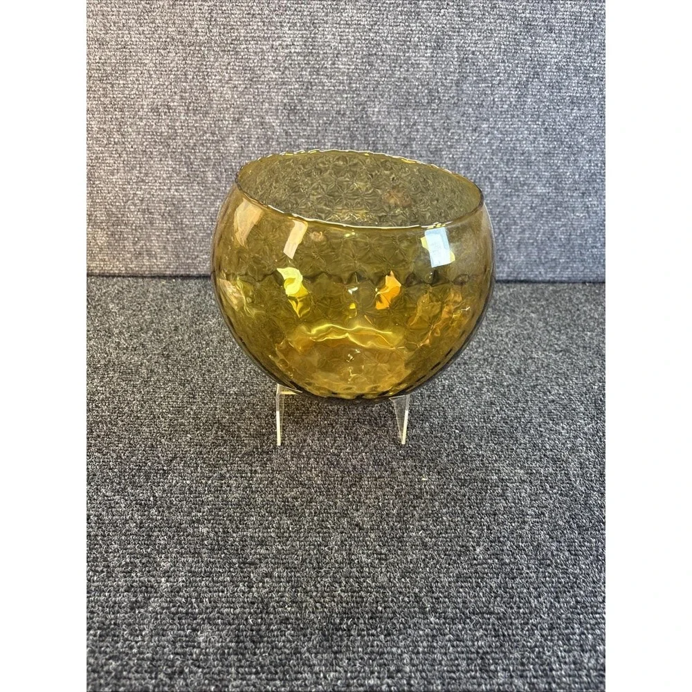 Vtg~Amber Empoli Italian~Handblown~Diamond Optic~Glass Bowl